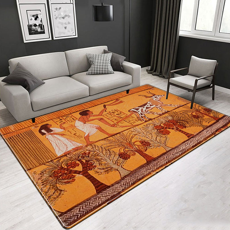 BowLift | Novelty Living Room Rug Multicolored Tribal Figures Print Rug Synthetic Pet Friendly Non-Slip Back Washable Rug