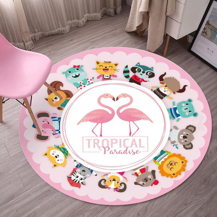 BowLift | Tropical Flamingo Rug Multicolor Synthetic Rug Washable Non-Slip Backing Pet Friendly Rug for Living Room