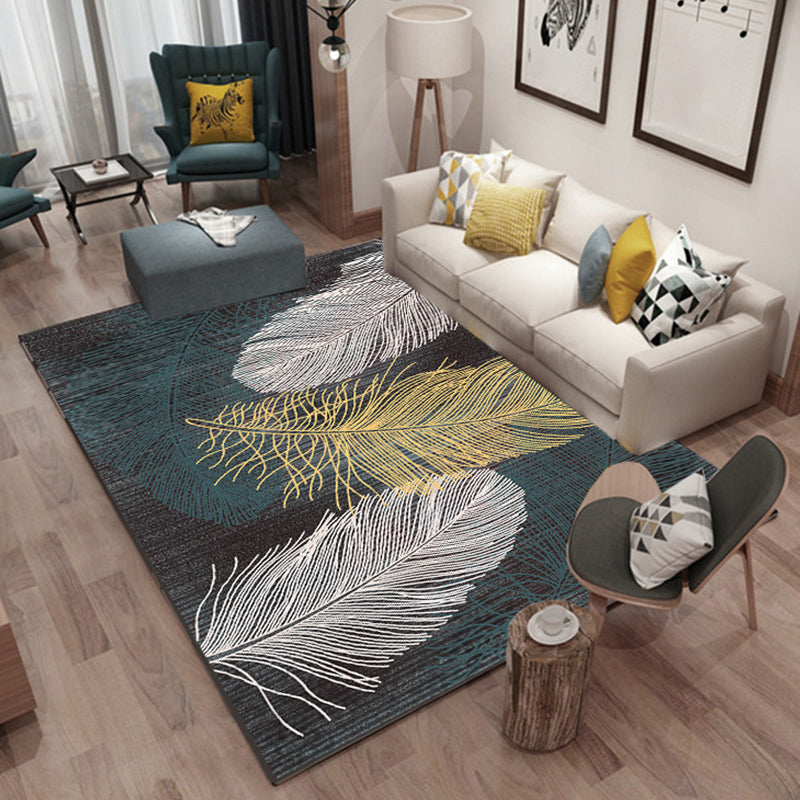 Trendy multicolored Nordic rug polypropylene abstract drawing rug non-slip stain-resistant machine washable rug for the living room | Bowlift