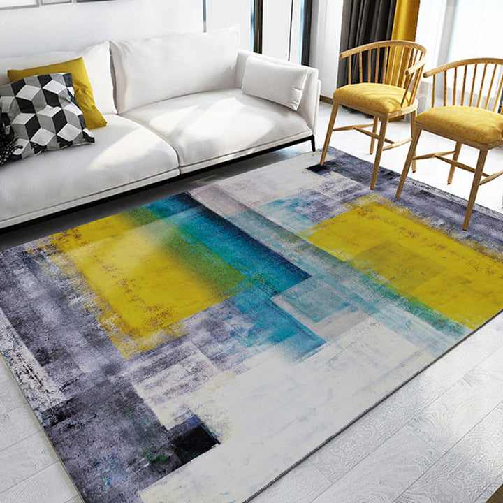 Trendy multicolored Nordic rug polypropylene abstract drawing rug non-slip stain-resistant machine washable rug for the living room | Bowlift