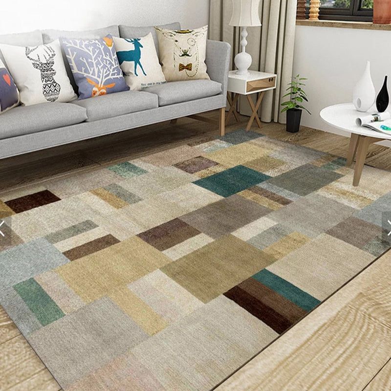 Trendy multicolored Nordic rug polypropylene abstract drawing rug non-slip stain-resistant machine washable rug for the living room | Bowlift