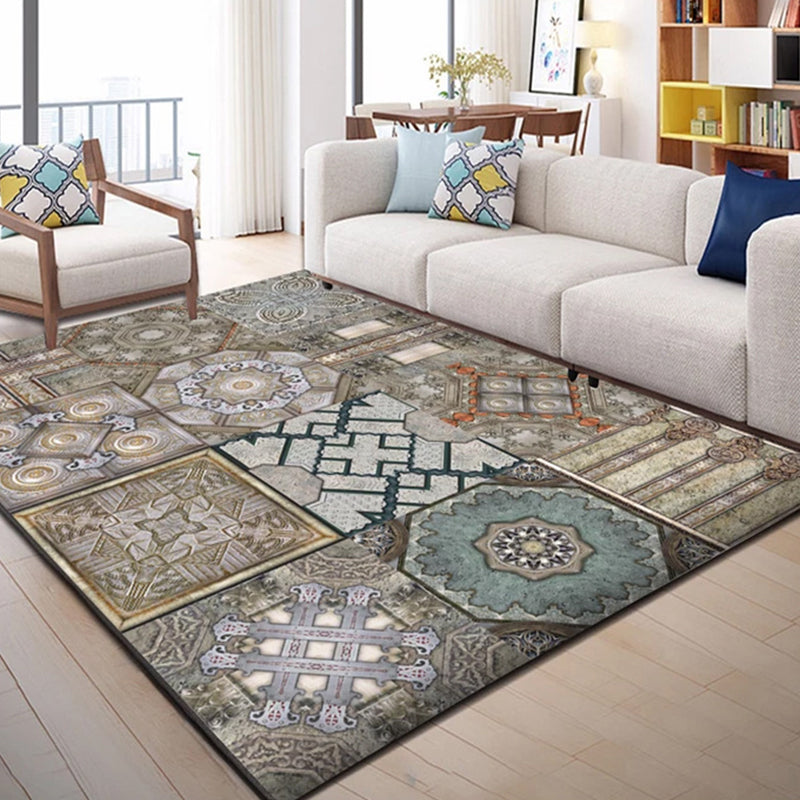 Trendy multicolored Nordic rug polypropylene abstract drawing rug non-slip stain-resistant machine washable rug for the living room | Bowlift