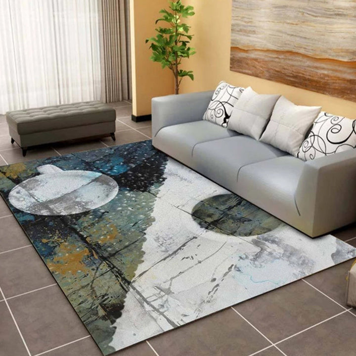 Trendy multicolored Nordic rug polypropylene abstract drawing rug non-slip stain-resistant machine washable rug for the living room | Bowlift