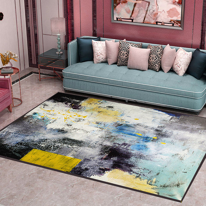Trendy multicolored Nordic rug polypropylene abstract drawing rug non-slip stain-resistant machine washable rug for the living room | Bowlift