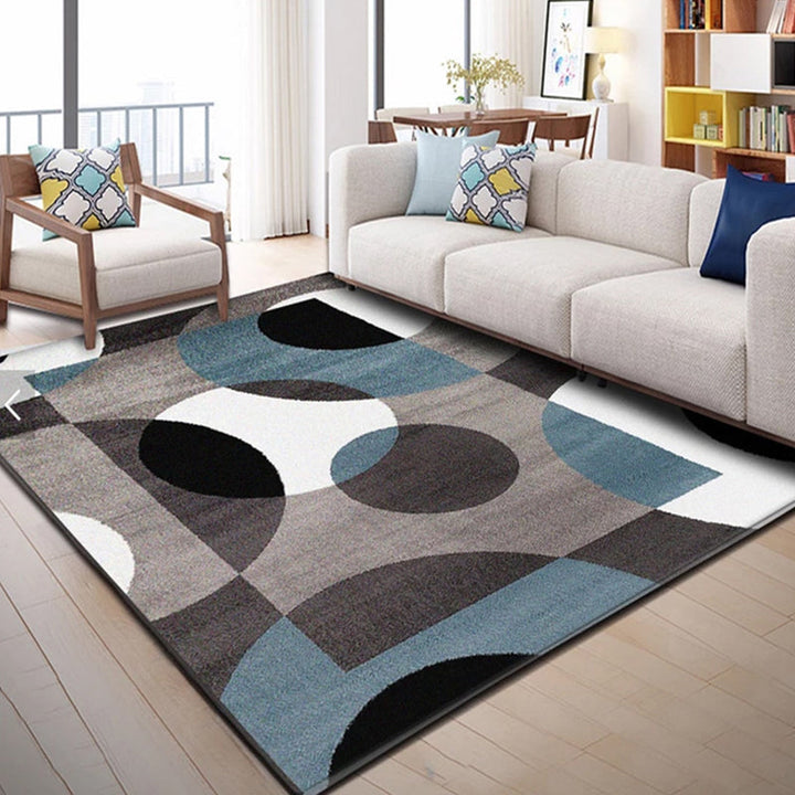 Trendy multicolored Nordic rug polypropylene abstract drawing rug non-slip stain-resistant machine washable rug for the living room | Bowlift