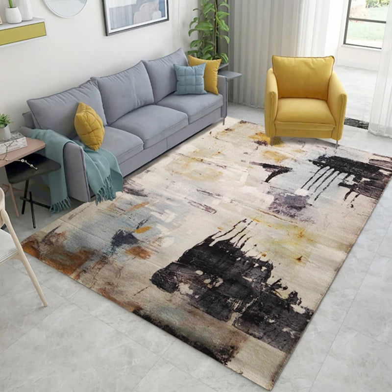 Trendy multicolored Nordic rug polypropylene abstract drawing rug non-slip stain-resistant machine washable rug for the living room | Bowlift