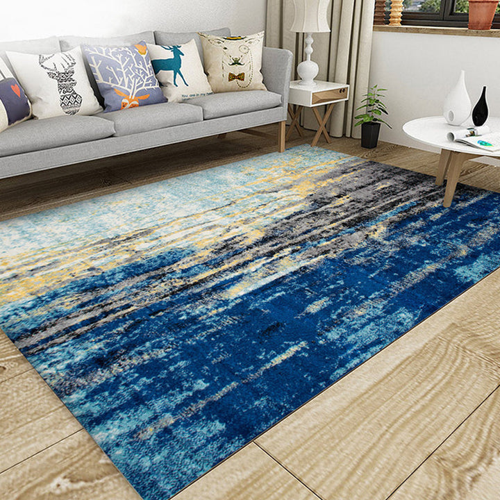 Trendy multicolored Nordic rug polypropylene abstract drawing rug non-slip stain-resistant machine washable rug for the living room | Bowlift