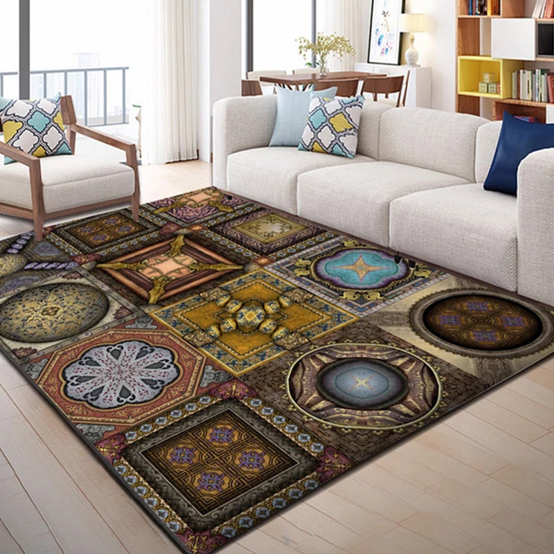 Trendy multicolored Nordic rug polypropylene abstract drawing rug non-slip stain-resistant machine washable rug for the living room | Bowlift