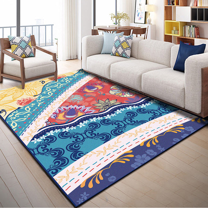 Indian Patterned Rug Multicolored Polyester Rug Machine Washable Pet Friendly Non-Slip Underlay Rug for Room | Bowlift
