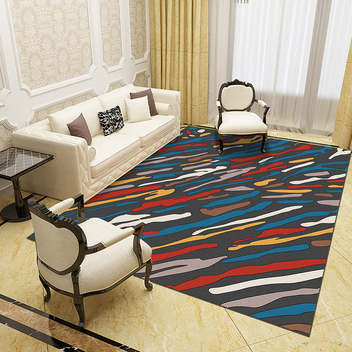 Unique abstract patterned rug Multicolored contemporary rug Polypropylene washable pet-friendly non-slip backing rug for the living room | Bowlift