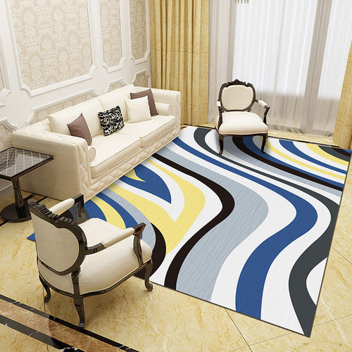 Unique abstract patterned rug Multicolored contemporary rug Polypropylene washable pet-friendly non-slip backing rug for the living room | Bowlift