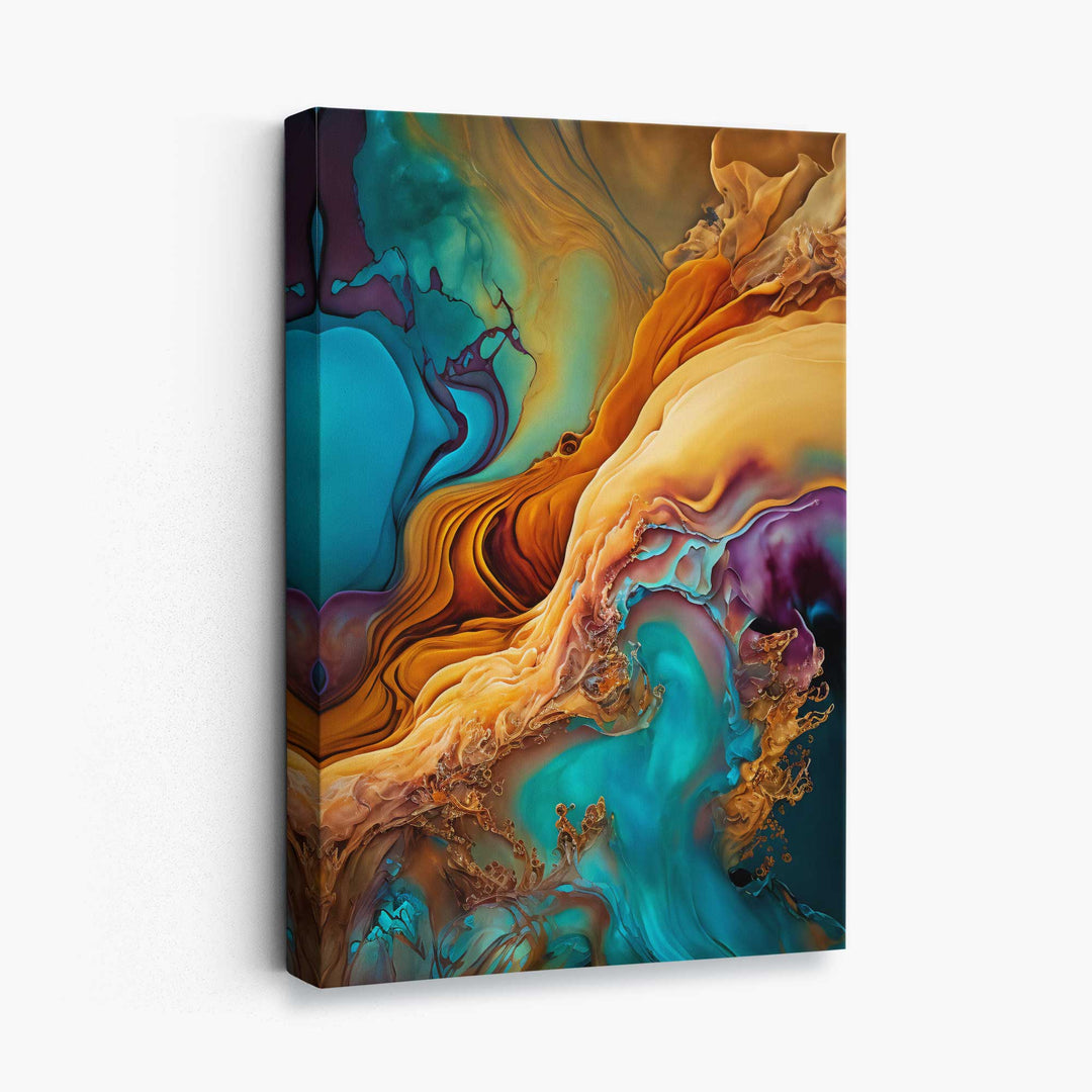 Abstract liquid canvas prints in blue and orange No. 1 | Bowlift