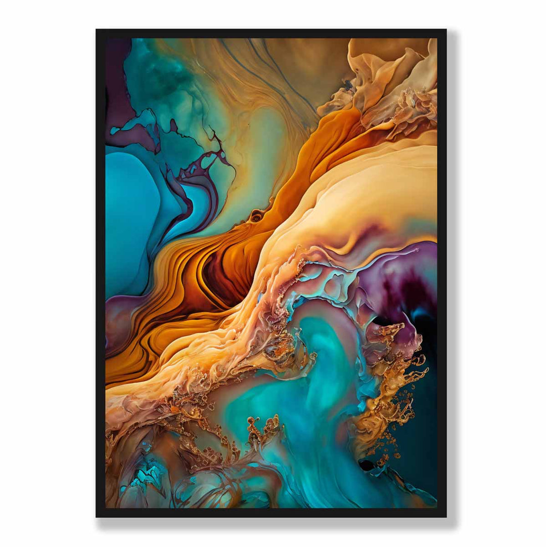 Abstract Liquid Art Prints in Blue and Orange No. 1 | Bowlift