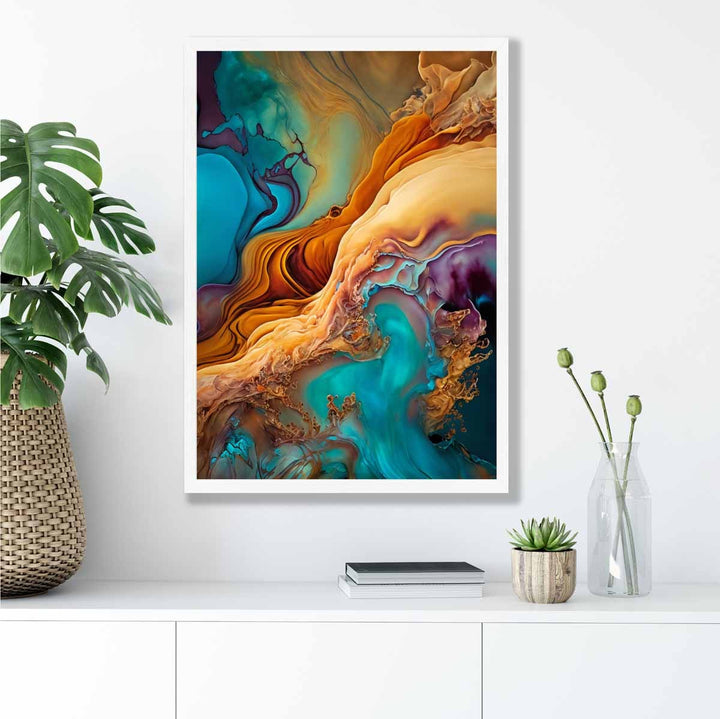 Abstract Liquid Art Prints in Blue and Orange No. 1 | Bowlift