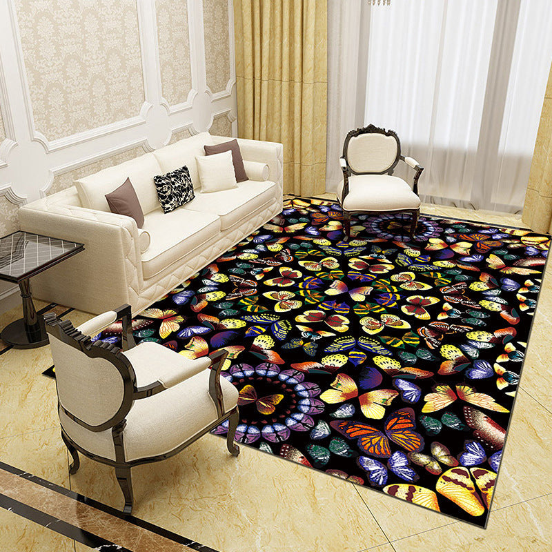 Unique abstract patterned rug Multicolored contemporary rug Polypropylene washable pet-friendly non-slip backing rug for the living room | Bowlift