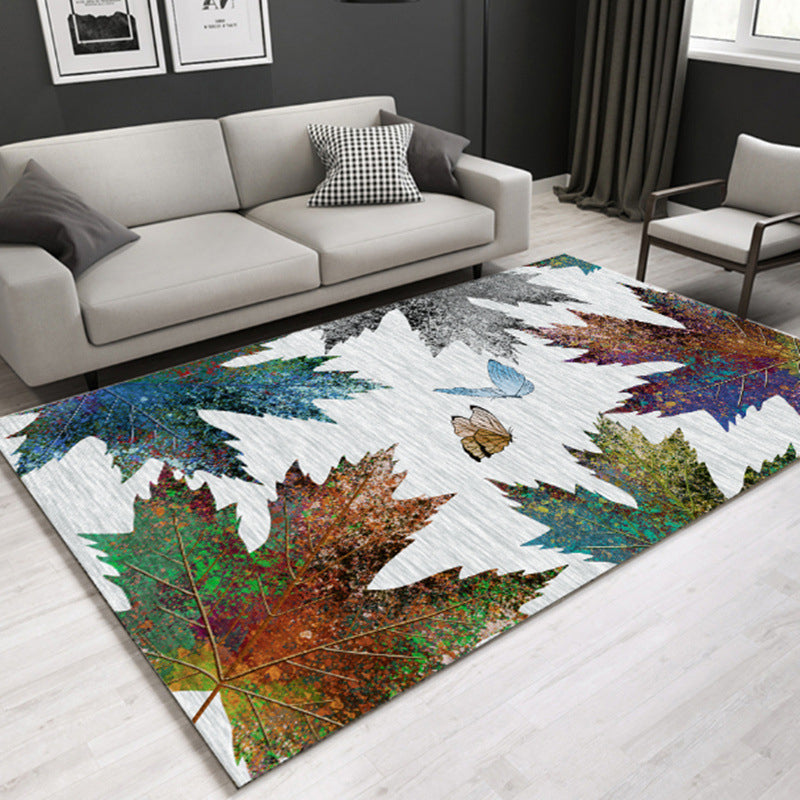 Multicolored Lounge Rug Modern Leaf Pattern Rug Polypropylene Non-Slip Backing Pet-Friendly Washable Rug | Bowlift