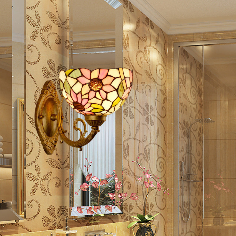BowLift | Sunflower pattern wall-mounted light Tiffany stained glass single gold wall light fixture with bowl shade