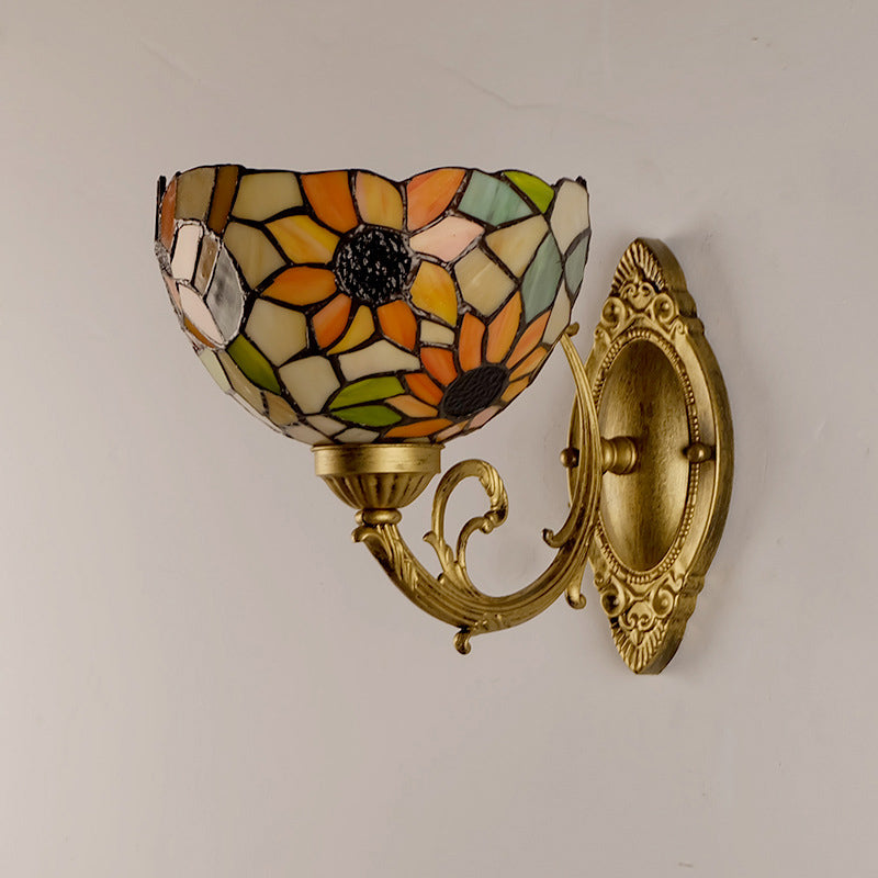 BowLift | Sunflower pattern wall-mounted light Tiffany stained glass single gold wall light fixture with bowl shade