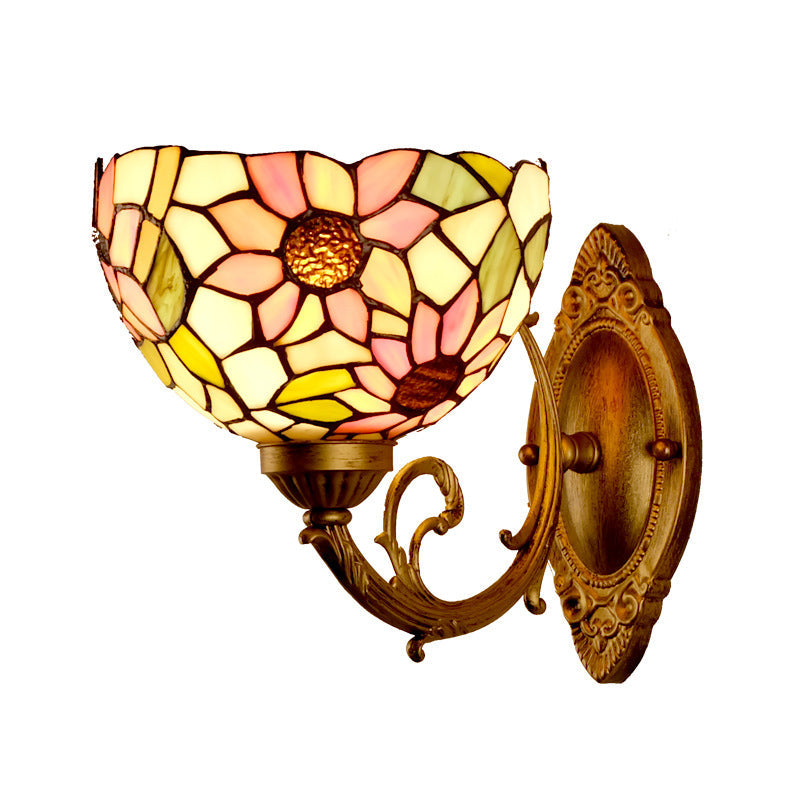BowLift | Sunflower pattern wall-mounted light Tiffany stained glass single gold wall light fixture with bowl shade