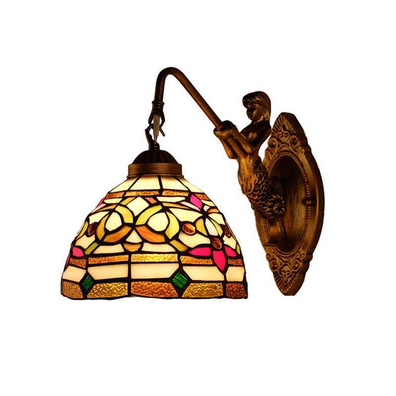 BowLift | Dome Shade Floral Stained Glass Wall Lamp Lighting Fixture Decorative Single Gold Wall-Mounted Lamp