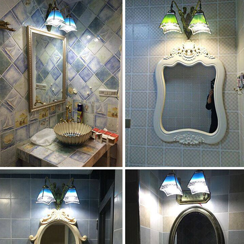 BowLift | Mediterranean Taped Wall Lamp Colored Art Glass Vanity Lighting for Bathroom