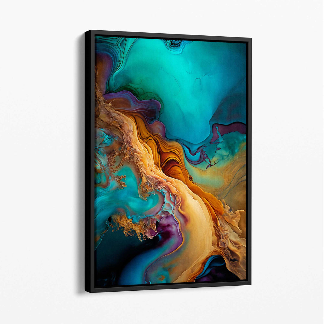 Abstract liquid canvas prints in blue and orange No. 2 | Bowlift