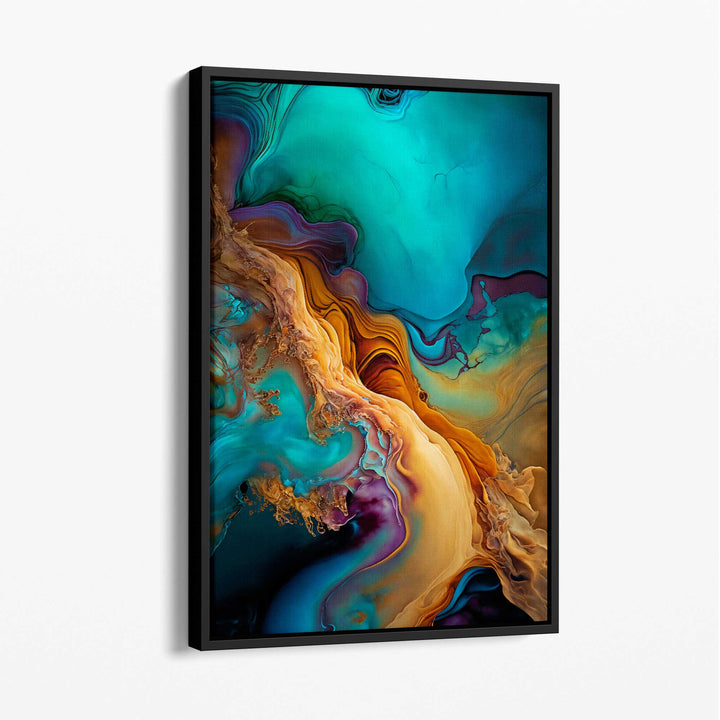 Abstract liquid canvas prints in blue and orange No. 2 | Bowlift