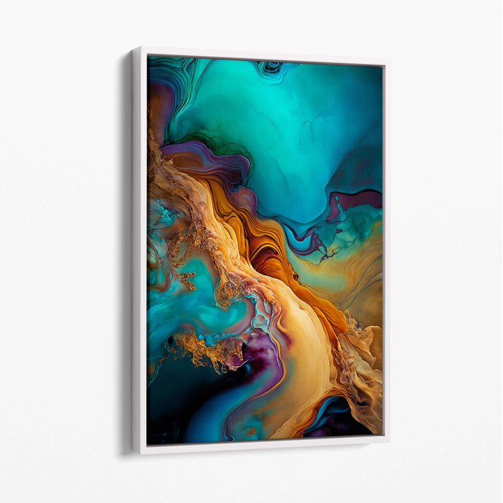 Abstract liquid canvas prints in blue and orange No. 2 | Bowlift