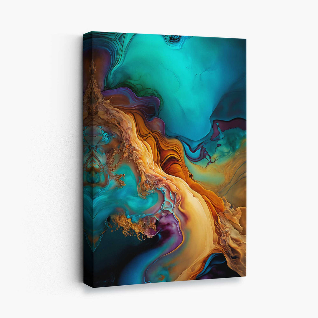 Abstract liquid canvas prints in blue and orange No. 2 | Bowlift