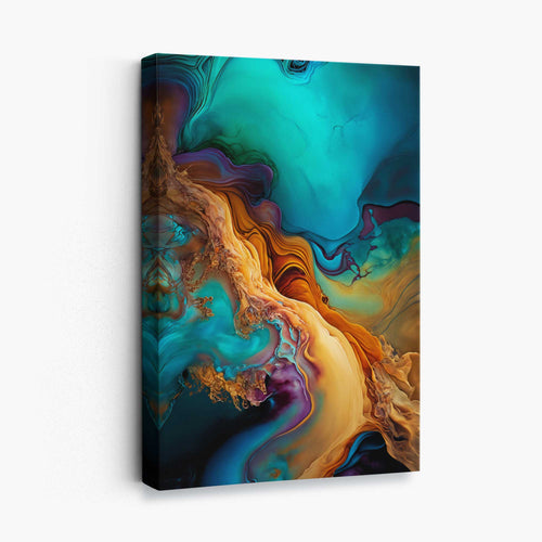 Abstract liquid canvas prints in blue and orange No. 2 | Bowlift