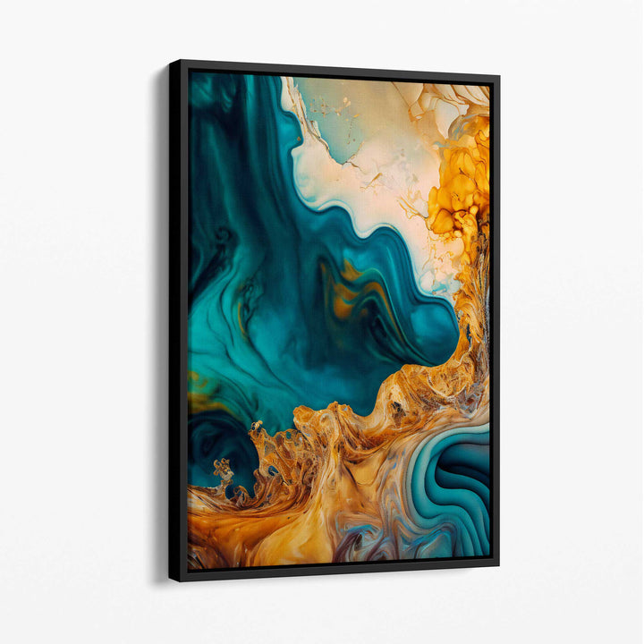 Abstract liquid canvas prints in blue and orange No. 3 | Bowlift