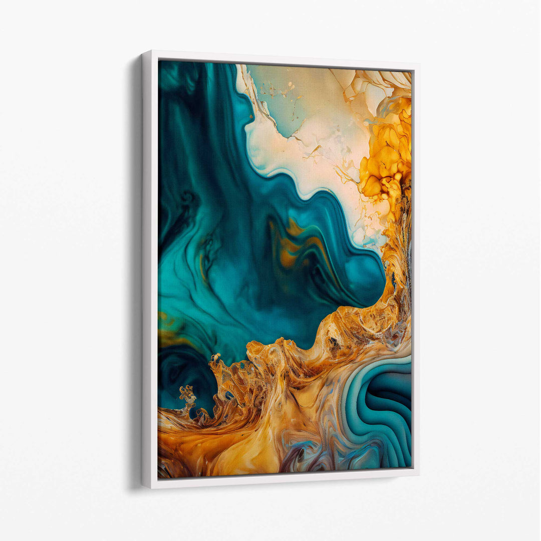 Abstract liquid canvas prints in blue and orange No. 3 | Bowlift