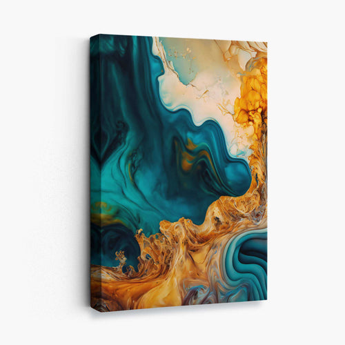 Abstract liquid canvas prints in blue and orange No. 3 | Bowlift