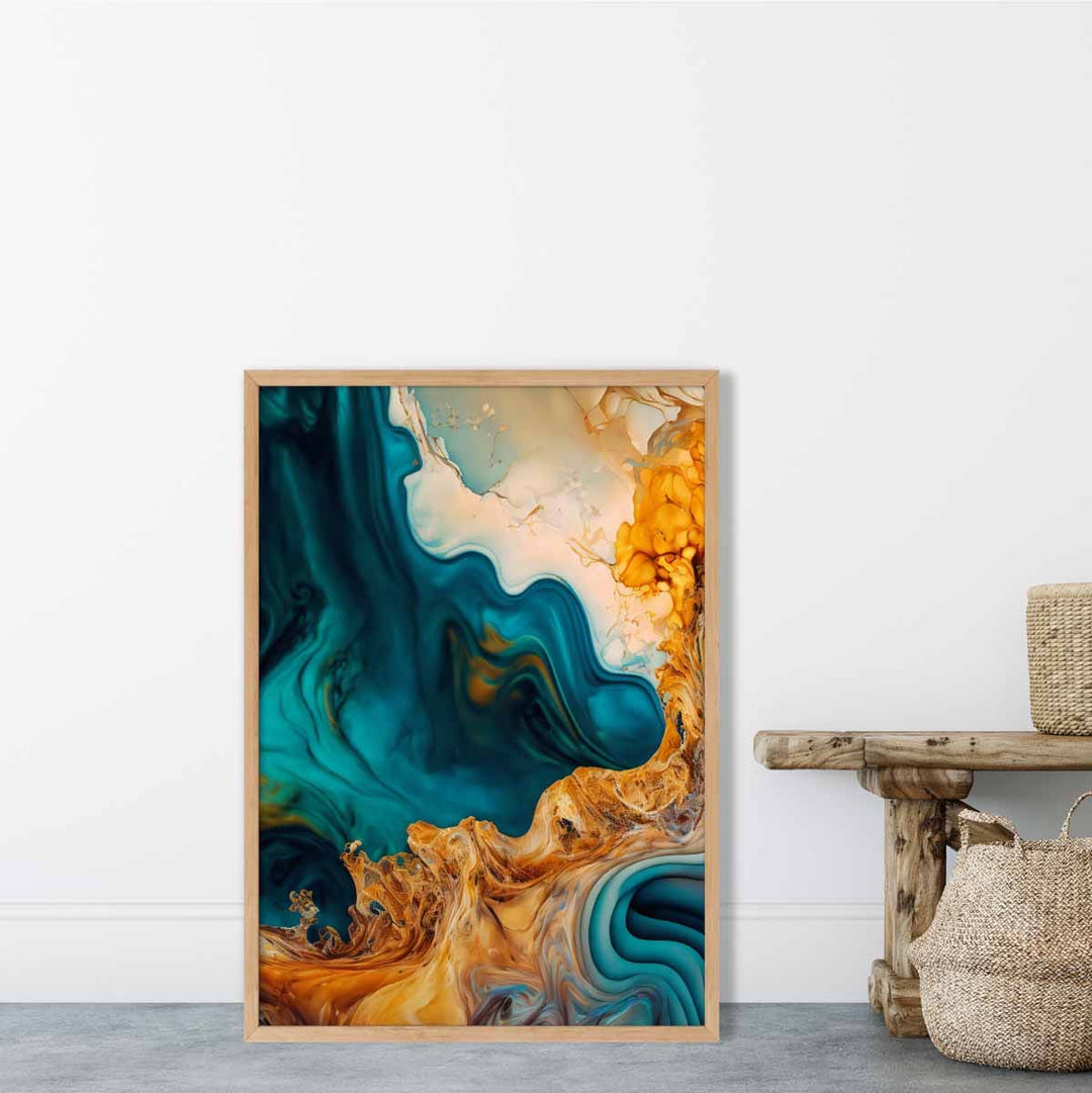 Abstract liquid art prints in blue and orange No. 3 | Bowlift