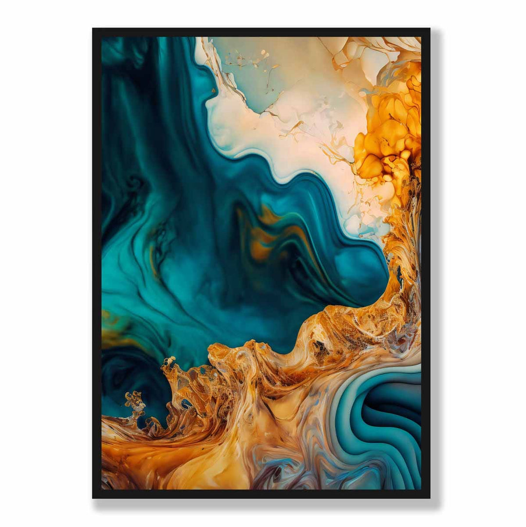 Abstract liquid art prints in blue and orange No. 3 | Bowlift