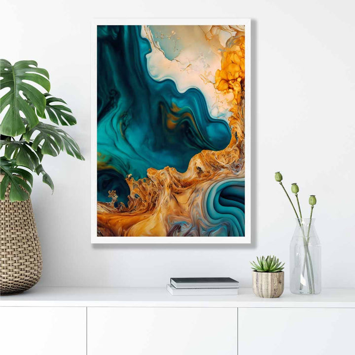 Abstract liquid art prints in blue and orange No. 3 | Bowlift
