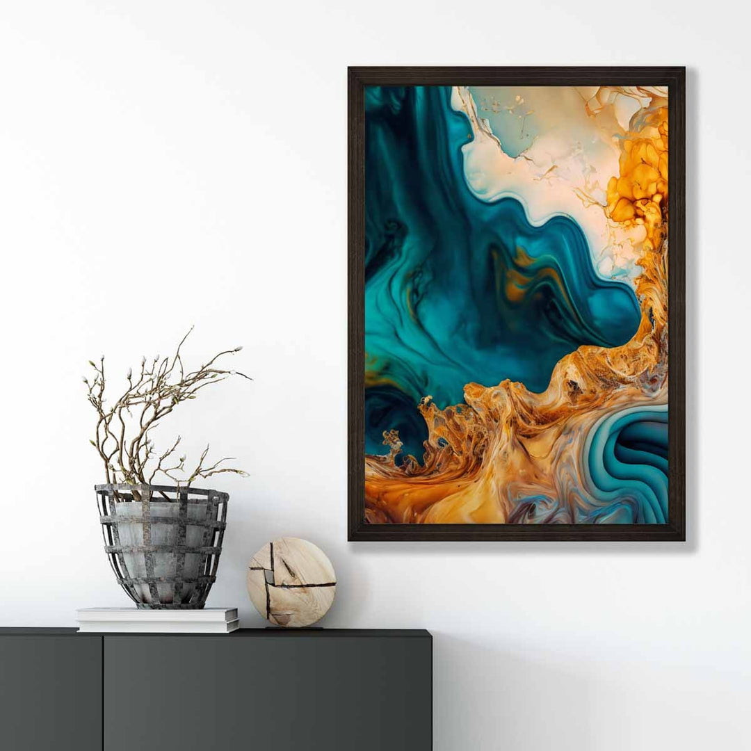 Abstract liquid art prints in blue and orange No. 3 | Bowlift