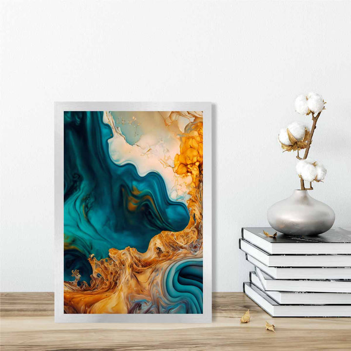 Abstract liquid art prints in blue and orange No. 3 | Bowlift