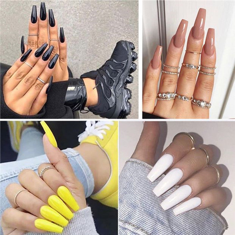 Glossy Long Coffin Press-On Nails Set