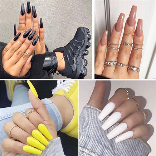 Glossy Long Coffin Press-On Nails Set