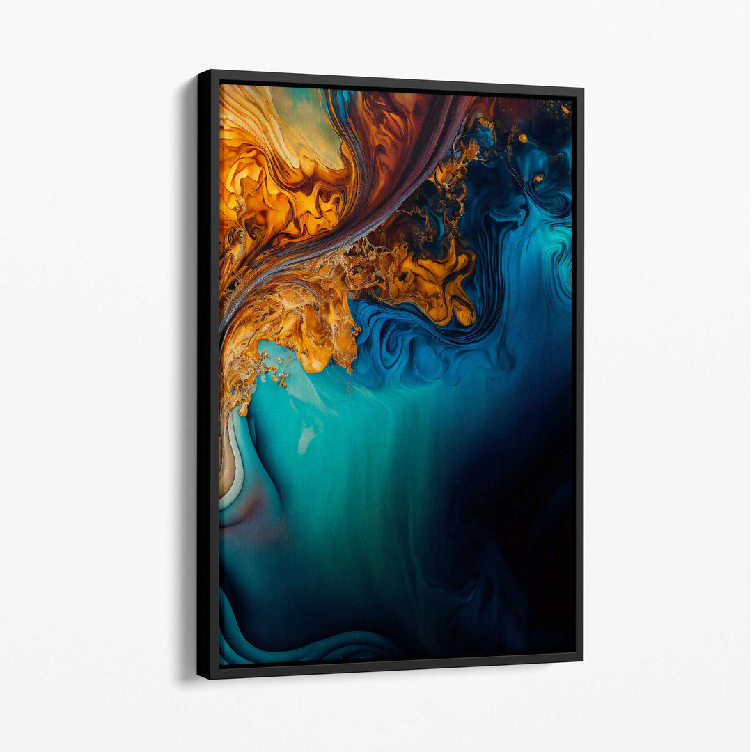 Abstract Liquid Canvas Prints in Blue and Orange No. 4 | Bowlift