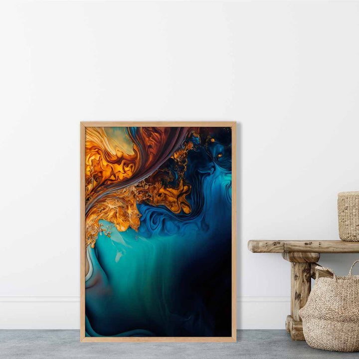 Abstract liquid art prints in blue and orange No. 4 | Bowlift