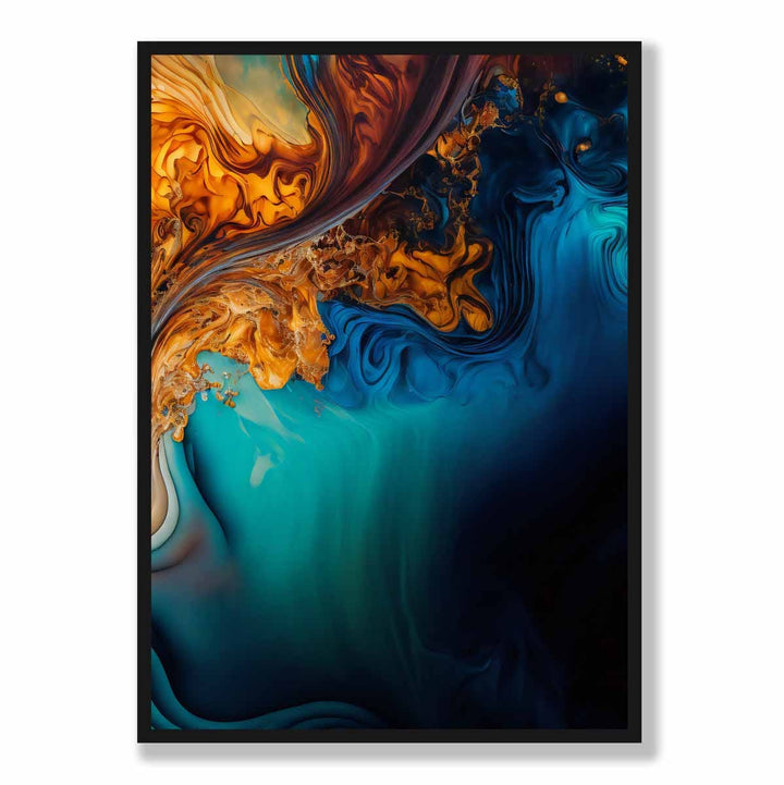 Abstract liquid art prints in blue and orange No. 4 | Bowlift