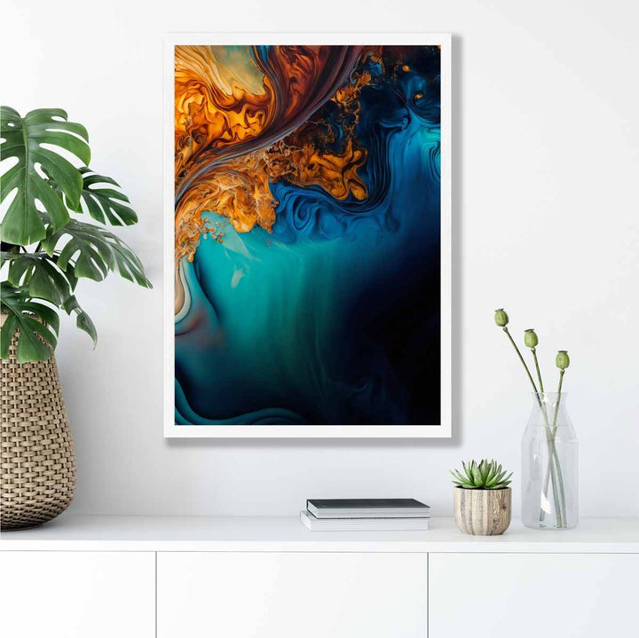 Abstract liquid art prints in blue and orange No. 4 | Bowlift