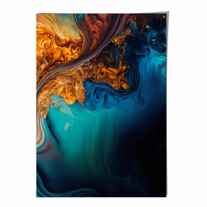 Abstract liquid art prints in blue and orange No. 4 | Bowlift