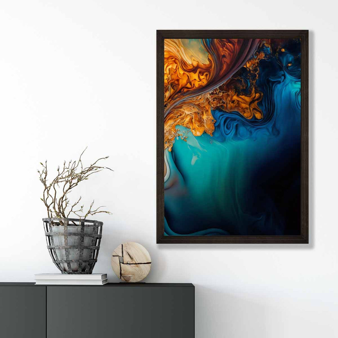 Abstract liquid art prints in blue and orange No. 4 | Bowlift
