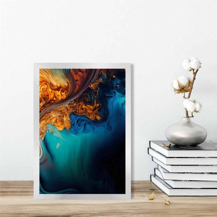 Abstract liquid art prints in blue and orange No. 4 | Bowlift
