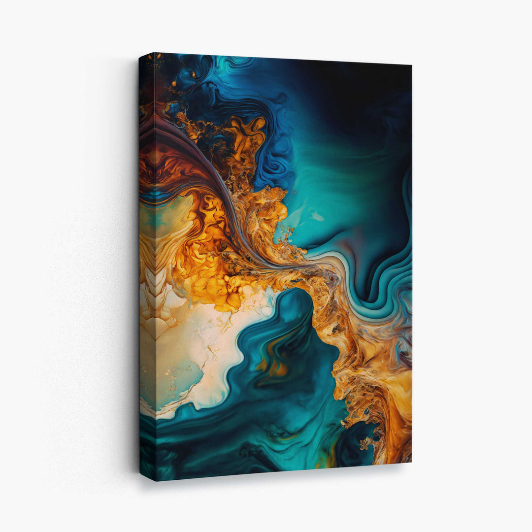 Abstract liquid linen prints in blue and orange No. 5 | Bowlift