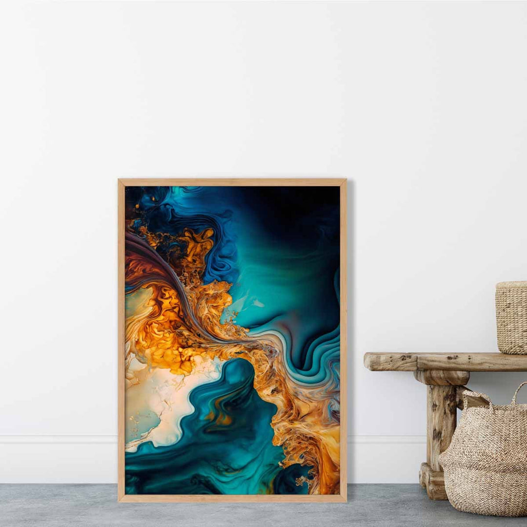 Abstract Fluid Art Prints in Blue and Orange No. 5 | Bowlift