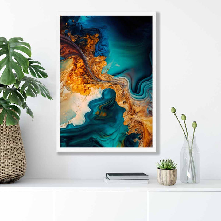 Abstract Fluid Art Prints in Blue and Orange No. 5 | Bowlift